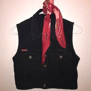 Vintage! Black denim vest with silver buttons.